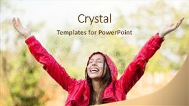  Presentation with rain - Slide deck with rainy - woman in raincoat enjoying background and a cream colored foreground