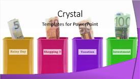  Presentation with saving - Slide set with rainy coins - metal piggy banks saving cans background and a  colored foreground