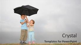  Presentation with rainy days season - Cool new PPT layouts with rainy days season - child with the umbrella backdrop and a coral colored foreground