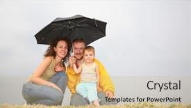  Presentation with rainy days season - Cool new slide set with rainy days season - family with the umbrella backdrop and a coral colored foreground