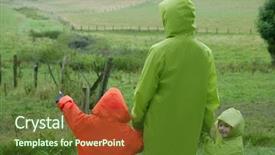  Presentation with greek column front - Amazing PPT theme having rainy days season - green meadow with plastic waterproof backdrop and a tawny brown colored foreground