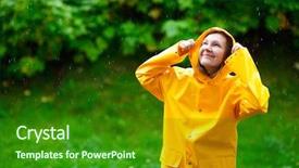  Presentation with yellow - PPT theme featuring rainy days season - happy young woman in yellow background and a forest green colored foreground