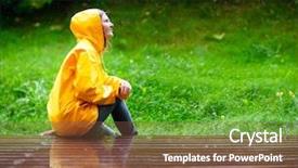  Presentation with yellow - Presentation theme enhanced with rainy days season - happy young woman in yellow background and a tawny brown colored foreground