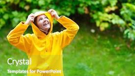  Presentation with happy smiling woman dental health - Theme featuring rainy days season - happy young woman in yellow background and a shamrock green colored foreground