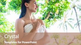  Presentation with rainy days season - Cool new PPT theme with rainy days season - woman draped in bath towel backdrop and a coral colored foreground