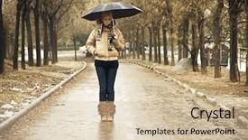  Presentation with rain - Beautiful presentation theme featuring rainy days season - young blond in walkway backdrop and a soft green colored foreground