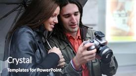  Presentation with smile focus - Colorful PPT layouts enhanced with rainy days season - young couple under umbrella looking backdrop and a tawny brown colored foreground