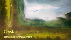  Presentation with wudang mountain - Colorful PPT layouts enhanced with rainy mountain bend photo manipulation backdrop and a tawny brown colored foreground