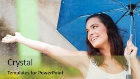  Presentation with fun - Presentation theme enhanced with rainy season - attractive young woman having fun background and a yellow colored foreground