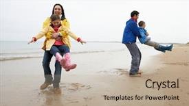  Presentation with family - PPT theme with rainydays - family playing on beach background and a mint green colored foreground