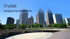  Presentation with detroit - PPT theme consisting of raise buildings in downtown detroit background and a light blue colored foreground
