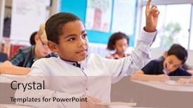  Presentation with school elementary - PPT theme with raise up - boy with tablet raising his background and a soft green colored foreground