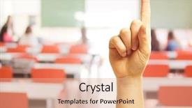  Presentation with human - PPT theme featuring raise up - human hand pointing indoor background and a coral colored foreground