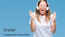  Presentation with listening woman - Audience pleasing theme consisting of raised and closed eyes screaming backdrop and a  colored foreground