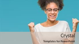  Presentation with young woman wearing boxer gloves - Cool new presentation with raised and open eyes winner backdrop and a soft green colored foreground