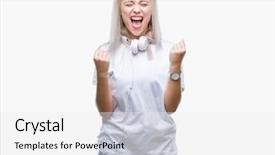  Presentation with music headphones - Beautiful slide deck featuring raised and open eyes winner backdrop and a  colored foreground