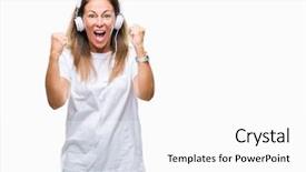  Presentation with listening woman - Theme with raised and open eyes winner background and a  colored foreground