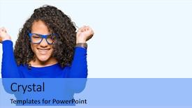  Presentation with curly hair - Cool new slides with raised and open eyes winner backdrop and a light blue colored foreground