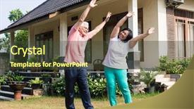 Presentation with senior couple - Amazing PPT theme having wram up - active senior couple exercising backdrop and a tawny brown colored foreground