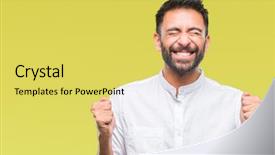  Presentation with winner announcement award success - Presentation theme enhanced with raised celebrating victory smiling winner background and a  colored foreground