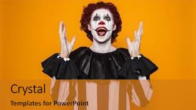  Presentation with clown - Audience pleasing PPT theme consisting of raised dead - happy man clown with make backdrop and a gold colored foreground
