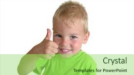  Presentation with giving - Audience pleasing presentation design consisting of raised hand green - boy giving ok backdrop and a yellow colored foreground