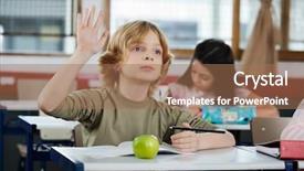  Presentation with cute - PPT theme consisting of raised hands - cute schoolboy looking away while background and a coral colored foreground