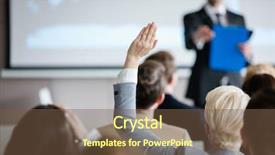  Presentation with rear view of bodyguard - Amazing slides having raised hands - rear view of businesswoman raising backdrop and a tawny brown colored foreground