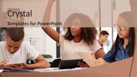  Presentation with teenage - Colorful PPT layouts enhanced with raised hands - teenage schoolgirl raising hand backdrop and a coral colored foreground