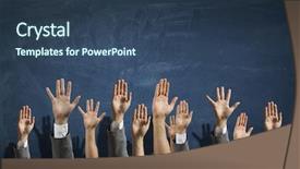  Presentation with volunteer - Slide deck enhanced with raised hands - volunteer day concept background and a ocean colored foreground