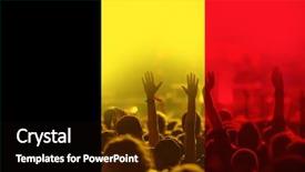  Presentation with students hands raised - Cool new PPT theme with raised hands against belgium flag backdrop and a black colored foreground
