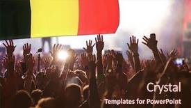  Presentation with football stadium - PPT theme enhanced with raised hands against belgium flag background and a wine colored foreground