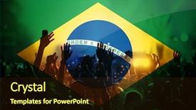  Presentation with supporting - Beautiful theme featuring raised hands against brazil flag backdrop and a wine colored foreground