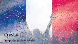  Presentation with france flag - Amazing PPT theme having raised hands against french flag backdrop and a light blue colored foreground