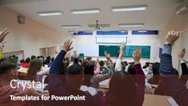  Presentation with group - Presentation design consisting of raised-hands-and-arms background and a tawny brown colored foreground