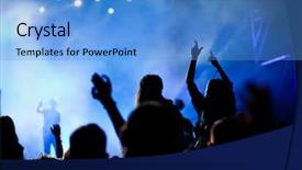  Presentation with music festival - PPT theme having cheering crowd with raised hands at concert - music festival background and a navy blue colored foreground