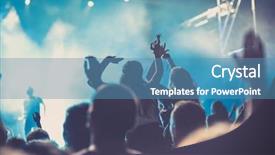 Presentation with music festival - Colorful slide set enhanced with raised hands at concert backdrop and a teal colored foreground