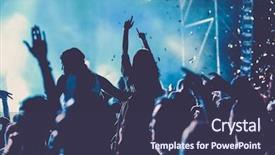  Presentation with music festival - Audience pleasing PPT theme consisting of raised hands at concert backdrop and a  colored foreground