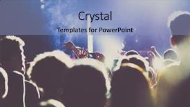  Presentation with music festival - Colorful slide set enhanced with raised hands at concert backdrop and a light blue colored foreground