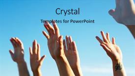  Presentation with blue sky - Slide set enhanced with raised hands of dancing friends background and a light blue colored foreground