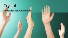  Presentation with students hands raised - Amazing presentation design having raised hands on blackboard background backdrop and a teal colored foreground