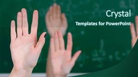  Presentation with class - Beautiful presentation theme featuring raised hands on blackboard background backdrop and a ocean colored foreground