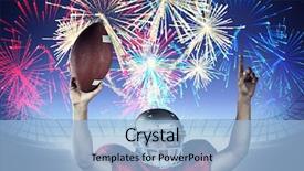  Presentation with grunge american football field - Presentation design enhanced with raised holding ball against firework background and a light blue colored foreground