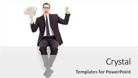  Presentation with successful - Slides having raised panels - successful businessman sitting background and a  colored foreground