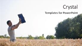  Presentation with solar solutions - Audience pleasing slide set consisting of raised panels - young man holding a solar backdrop and a white colored foreground