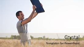  Presentation with solar panel - Beautiful slide set featuring raised panels - young man holding a solar backdrop and a coral colored foreground