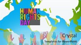  Presentation with human rights - PPT layouts featuring raising arms against human rights background and a light blue colored foreground