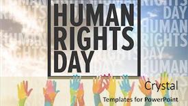  Presentation with human rights - Beautiful theme featuring raising arms against human rights backdrop and a blonde colored foreground