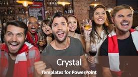  Presentation with pub - Cool new PPT theme with celebratory - cheerful friends holding drinks while backdrop and a tawny brown colored foreground