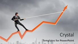  Presentation with rope - Audience pleasing slide deck consisting of raising charts - businessman pulling arrow with rope backdrop and a light gray colored foreground